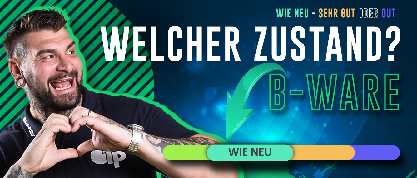 Übersicht der Zustandsstufen unserer im Haus geprüften Geräte: von wie neu bis mit sichtbaren Gebrauchsspuren